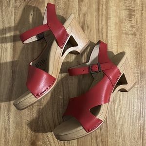 Dansko red open toed wedge heel